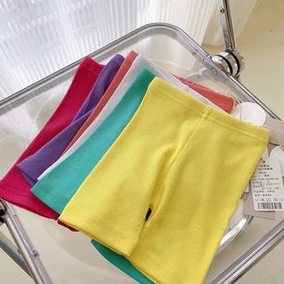 Babyonline(Y134)L6 (ส่งด่วน1วัน)กางเกงเลกกิ้งขาสามส่วนสีพาลเทลสำหรับเด็กผู้หญิง ผ้าฝ้าย นิ่ม