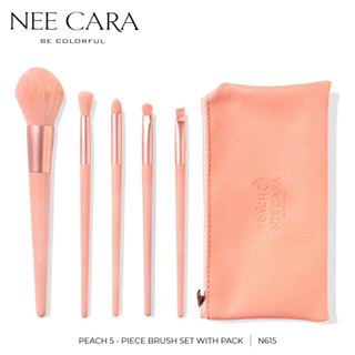 NEE CARA นีคาร่า ชุดแปรงแต่งหน้า เซ็ตแปรงแต่งหน้า ลูกพีช 5 ชิ้นพร้อมกระเป๋า N615 NEE CARA BRUSH SET 5 PIECE