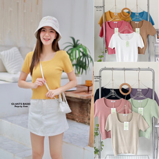 เสื้อยืดไหมพรม เสื้อยืดคอยูแขนสั้น งานป้าย GI-ANTS สีพื้น มีหลายสีให้เลือก