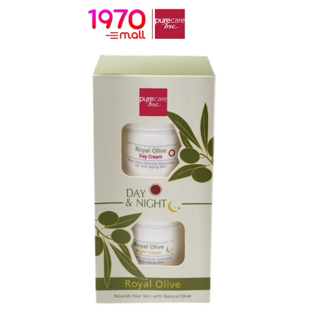 [แพ็คคู่] PURE CARE BSC ROYAL OLIVE DAY&NIGHT 20g.x2 ครีมบำรุงผิวหน้า สูตรกลางวันและกลางคืน