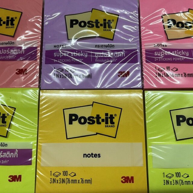 Post-it กระดาษโน้ต โพสต์อิท 3M 654 3x3 นิ้ว 5 เล่ม สีพาสเทล/สีนีออน