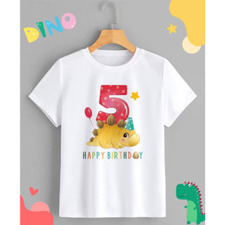 เสื้อยืดสกรีนลาย วันเกิด HBD Dinosaur เลข 5