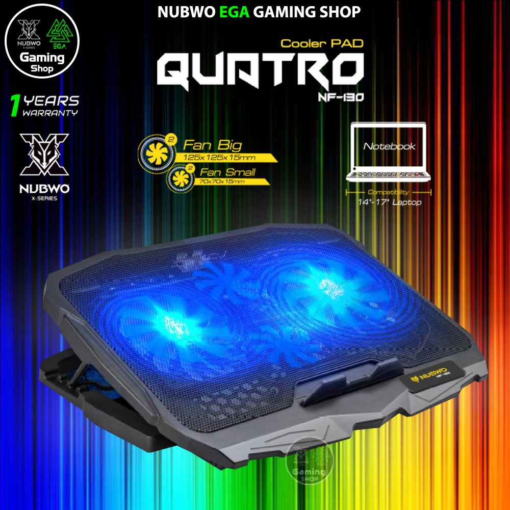 🎮 GAMING NUBWO NF-130 COOLER PAD QUATRO 4 ใบพับ + USB 2 มีไฟ พัดลมโน๊ตบุ๊ค พัดลมรองโน๊ตบุ๊ค ปรับระดับความสูงได้ #NF 130