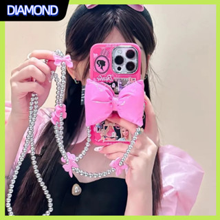 💲คูปองเคลม💲เคสไอโ case for iphone 11 12 โบว์บาร์บี้ เพิ่มโซ่แขวน เคส 14 13 12 11 pro max กระจกเงา การป้องกันอย่างเต็มที