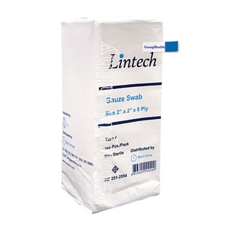 Lintech Gauze Swab ผ้าก๊อซพับทำแผล (2x2) 8 ชั้น 100 ชั้น 1 ห่อ