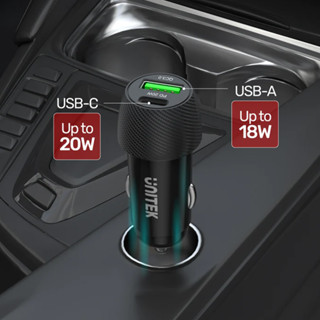 (หัวชาร์จ USB) Unitek P1400A Powertrain Duo 38W Two Ports Car Charger with PD and QC