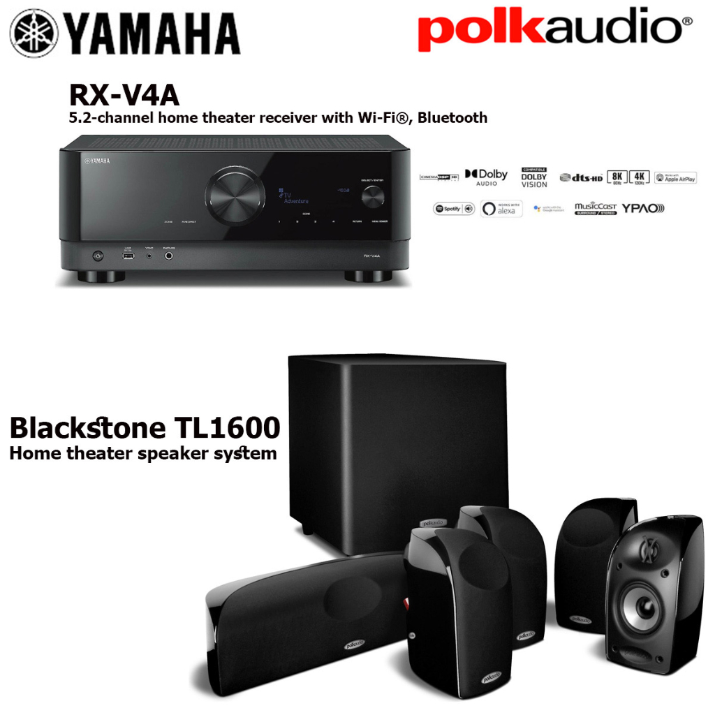 YAMAHA  RX-V4A  +  POLK audio  TL1600   5.2 CH NETWORK/setellite speaker