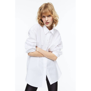 ZARA shirt x cotton x M oversize คอลใหม่ ขาวสะอาด อก 50 ยาว 27/ 38 Code: 1208(8)