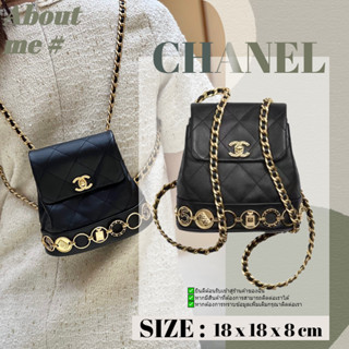 (👜23 ใหม่) ชาแนล Chanel 23B Badge Ladies Backpack Gold Buckle Rhombus กระเป๋านักเรียน