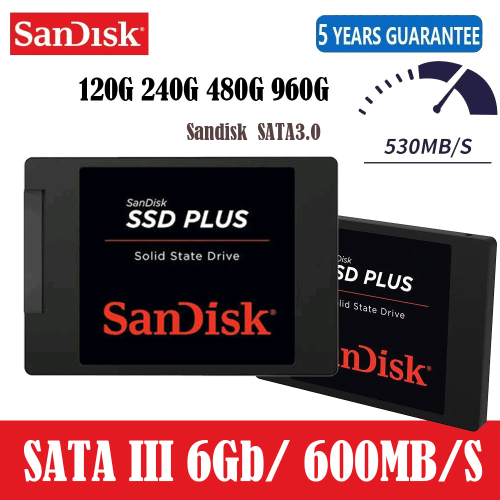 (ของแท้ของใหม่ 100%)SanDisk SSD Plus โซลิดสเตทไดรฟ์ในตัว120GB 240GB 480GB 1TB SATA3 2.5"สําหรับคอมพิวเตอร์Internal Solid