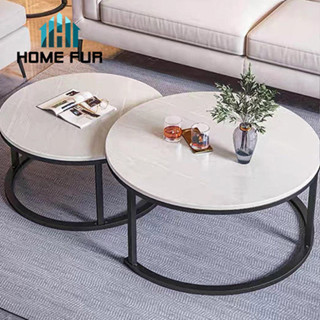 Home Fur โต๊ะกลางโซฟา แบบกลม โต๊ะกลมห้องรับแขก เคลือบผิวลายหินอ่อน เฟอร์นิเจอร์ห้องรับแขก