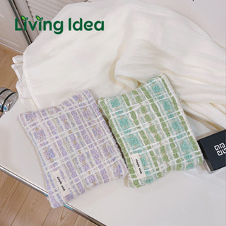 Living idea กระเป๋าถือ กระเป๋าคล้องแขน ลายสก็อต ผ้าสักหลาด ผ้าทวีต ลายน่ารัก สไตล์เกาหลี