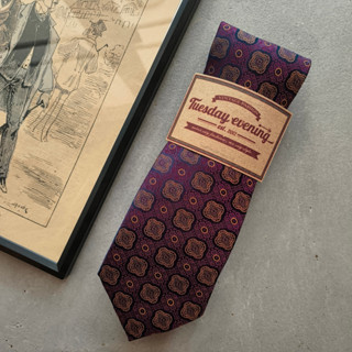 เนคไทลายวินเทจสีม่วง Necktie Geometry Vintage Purple Mulberry | 8cm