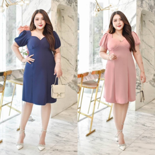 Janny ชุดเดรส เดรสสาวอวบ อ้วน Bigsize Plussize XXL ชุดออกงาน ชุดราตรี ผ้ามิลิน