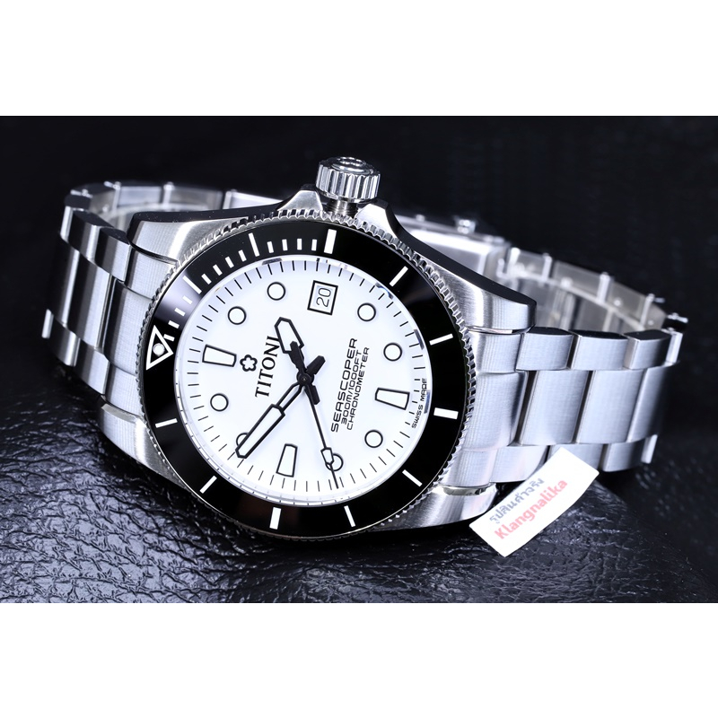 (แถมสายผ้า TITONI 1 เส้น) นาฬิกา TITONI Seascoper 300 Chronometer รุ่น 83300 S-BK-713
