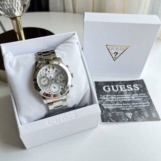 💥🎉❤️นาฬิกาข้อมือ ผู้หญิงเรือนเงิน หน้าปัด ประดับคริสตัลสี⌚NEW GUESS SILVER TONE CASE SILVER TONE STAINLESS STEEL WATCH