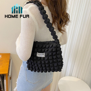 Home Fur ✿ กระเป๋าสะพายไหล่ แฟชั่นผ้าย่น สไตล์เกาหลี สินค้าพร้อมส่ง ✿