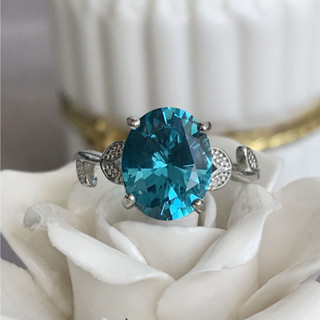 [พร้อมส่ง]แหวน เพชรนาโนเกรดพรีเมียมชุปเงินเเท้92.5%Fashion Ring 10x8mm Beautiful Blue Nano Silver Plating Ring for Lady