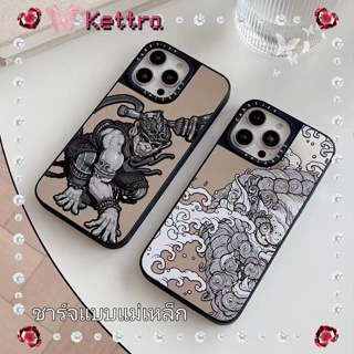 💜Kettra💜ชาร์จแบบแม่เหล็ก การ์ตูน ซุนหงอคงขอบดำ iPhone 11 14 pro max ป้องกันการหล่น พื้นผิวกระจก case for iPhone 12 13