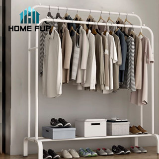 Home Fur   [สไตล์มินิมอล] ราวตากผ้า ราวเเขวนผ้า ชั้นวางของ บาร์คู่ โครงเหล็ก รับน้ำหนักได้ 20+kg