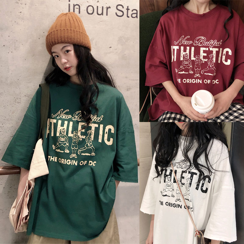 Chemisegrace พร้อมส่ง เสื้อยืดแขนสั้นไซส์ใหญ่ เสื้อผ้าสาวอวบ เสื้อผ้าแฟชั่นสไตล์เกาหลี โอเวอร์ไซส์พิมพ์ลาย XXL