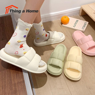 Thing a home : รองเท้าแตะแฟชั่นมินิมอล สไตล์เกาหลี สีพาสเทล สำหรับใส่ในบ้าน