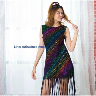 เดรสยาวชายลุ้ยสะบัดสีเรืองแสง เดรส อก36” สะโพก40” ยาว47” ผ้ายืดได้อีกค่ะ