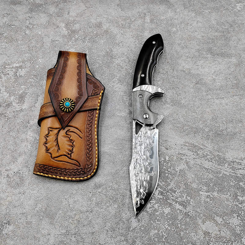 VG10 มีดพับ Damascus Steel Tactical Camping Knife หัวเหล็กกลางแจ้ง Mahogany Gift Collection