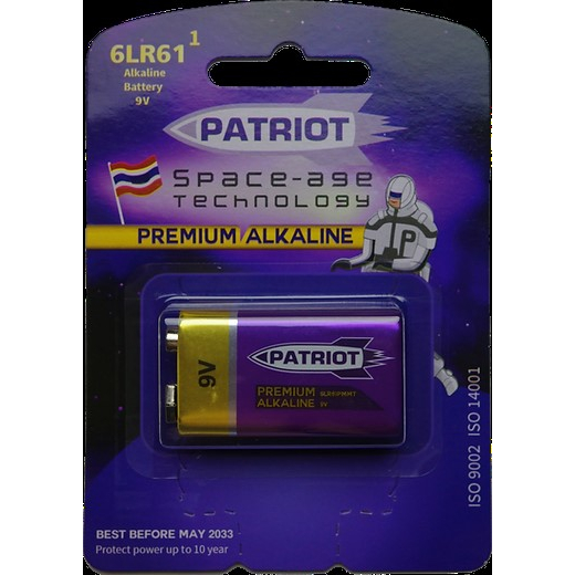 ถ่าน 9V Patriot Premium Alkaline ถ่านเจ้าพลัง 1 ก้อน/แพ็ก ถ่านแพทริออท พรี่เมี่ยม อัลคาไลน์ระดับสูงสุด ถ่านม่วงทอง แรง