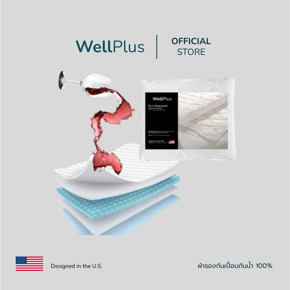 WellPlus ผ้ารอง ที่นอน กันน้ำ100% ผ้าปูรอง สําหรับฟูกหนา10-14นิ้ว mattress protector 5ฟุต 6ฟุต