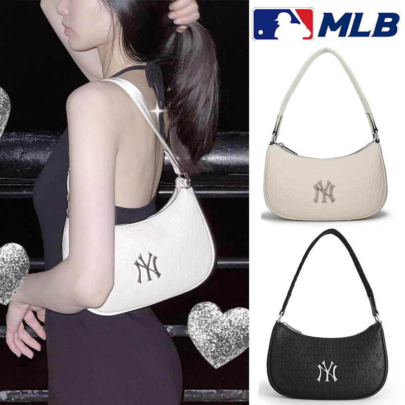 2024 new แท้ MLB bag NY handbag PU shoulder กระเป๋าสะพายไหล่ Underarm bag กระเป๋า Ny MONOGRAM EMBOSSED HOBO BAG