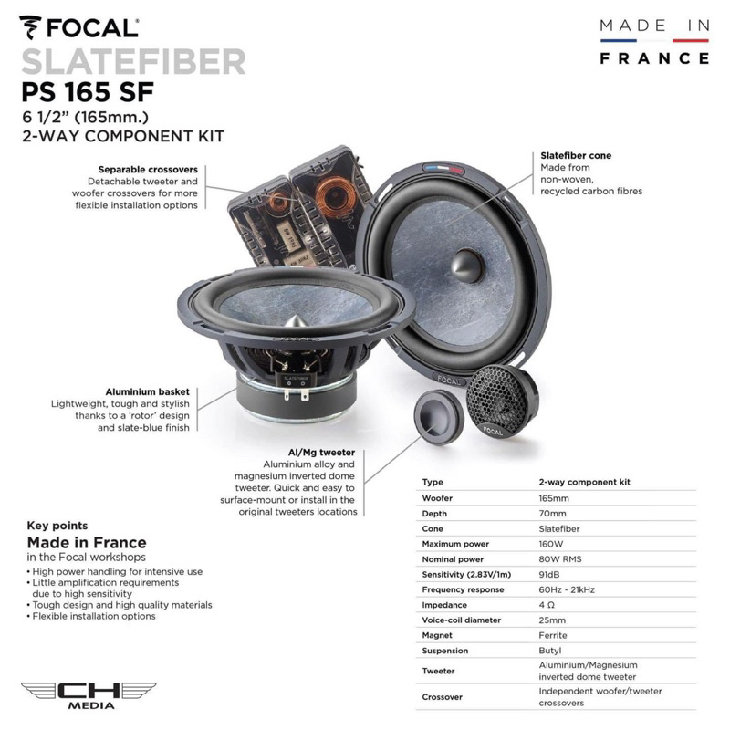 FOCAL PS-165 SF ลำโพงติดรถยนต์ ขนาด 6.5 นิ้ว