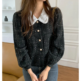 Aurora Top เสื้อเชิ้ตแขนยาว ผ้าทวิต สไตล์เกาหลี TS1636
