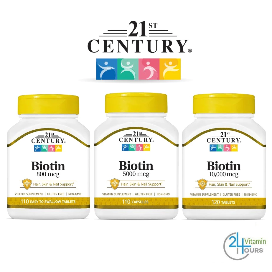 [ พร้อมส่ง] 21st Century , Biotin (ไบโอติน) 800 mcg / 5,000 mcg /10,000 mcg