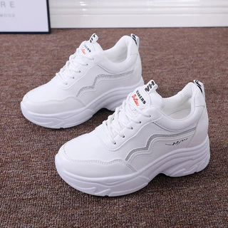 (พร้อมส่ง) รองเท้าผ้าใบแฟชั่นผู้หญิง ดีไซด์เกาหลี ส้นหนา 4.5CM B-21