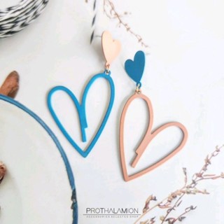 Pink Blue Heart Earrings : ต่างหู ตุ้มหู หัวใจ ฟ้า ชมพู น่ารัก