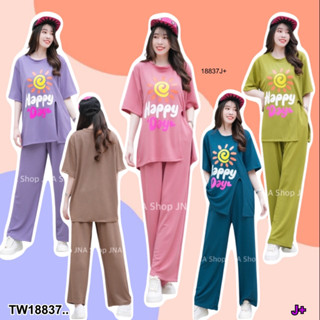 TW18837 set 2 ชิ้น เสื้อยืด ลายสกรีน + กางเกงขายาว