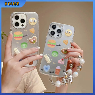 💲คูปองเคลม💲เคสไอโ case for iphone 11 12 เบอร์เกอร์ของว่าง พร้อมโซ่ เคส 14 13 12 11 pro max ชุบ การป้องกันอย่างเต็มที่