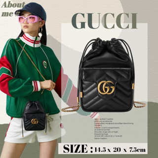 👜: กุชชี่ Gucci Marmont Series Double G Bucket Bag กระเป๋าสะพายสุภาพสตรี 746433