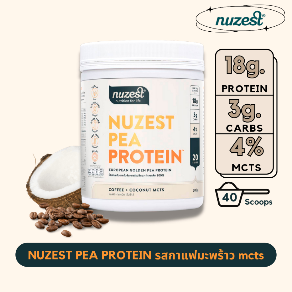 Nuzest Pea Protein นูเซสต์ พี โปรตีน – ขนาด 500 กรัม รสกาแฟมะพร้าว