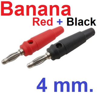 ปลั๊กกล้วย ตัวผู้ 4mm 1 คู่ (สีดำ สีแดง) Banana plug head 4mm. a pair of Black and Red color Banana Jack connector male