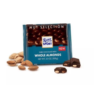 Ritter sport Dark whole almond 100g. ริทเทอร์สปอร์ต ดาร์กช็อกโกแลตอัลมอนด์นำเข้าจากเยอรมัน🇩🇪