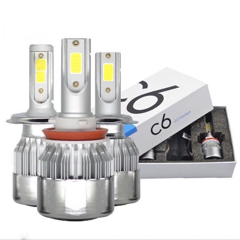 ไฟหน้าLED 1คู่ รุ่นC6 ขั้วH1 H3 H4 H7 H8/H9/H11 9005/HB3 9006/HB4 36W 12V-24V 3600LM 6000K /แสงสีขาว