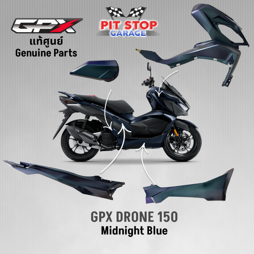 ชุดสี ทั้งคัน GPX Drone150 มิดไนท์บลู (ปี 2021 ถึง ปี 2023) แท้ศูนย์ GPX Drone 150 Midnight Blue ALL NEW spare parts