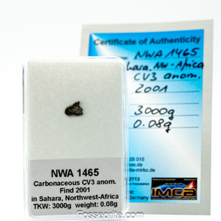 อุกกาบาต หิน  NWA 1465 Meteorite ชนิด CV3-an ชิ้นเล็ก พร้อมใบรับรอง จาก Germany #2 หนัก 0.08 กรัม