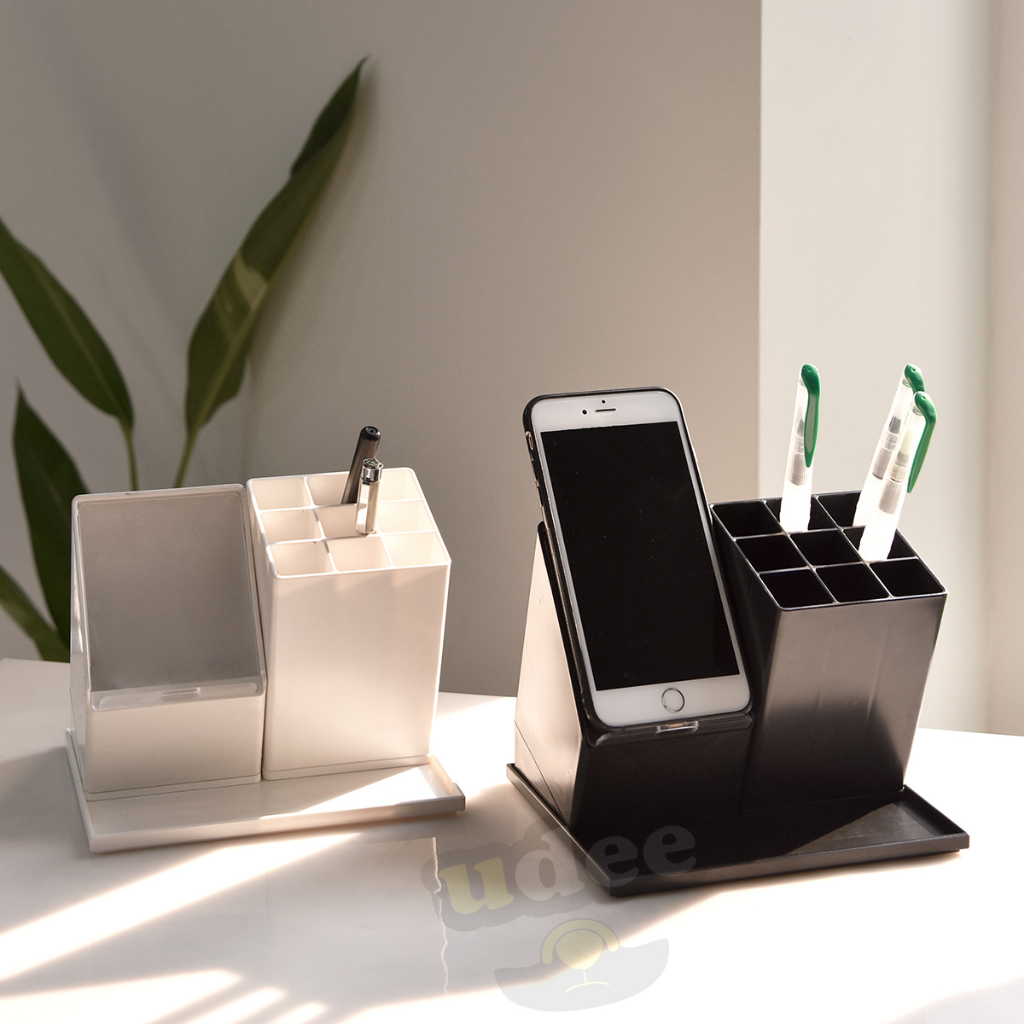 UDEE ชุดจัดเก็บบนโต๊ะดีไซน์เอียงพร้อมถาด_จัดเก็บอุปกรณ์ต่างๆบนโต๊ะได้สามารถวางมือถือและชาร์ตด้วยได้