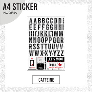 MOOF49 Caffeine Sticker - สติกเกอร์ ขนาด A4 Waterproof กันน้ำ ไม่ทิ้งคราบกาว ABC Alphabets