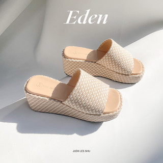 JUDII LES SHU รุ่น Eden ผ้าลายสาน ผ้าทวีต ส้นตึกสวมลายสาน