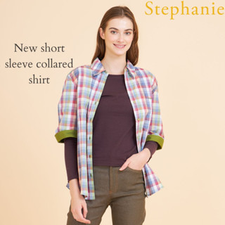 GSP Stephanie เสื้อเชิ้ตแขนสั้นลายสก๊อตสีแดงสลับสีน้ำเงิน-เขียว(OWS86RE)