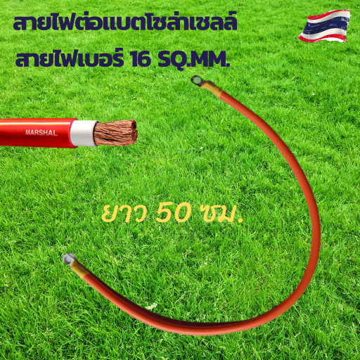 สายไฟต่อแบต สายไฟโซล่าเซลล์ เบอร์ 16 sq.mm.เข้าหางปลาเบอร์ 16-8 ทั้งสองด้าน ยาว 50 ซม